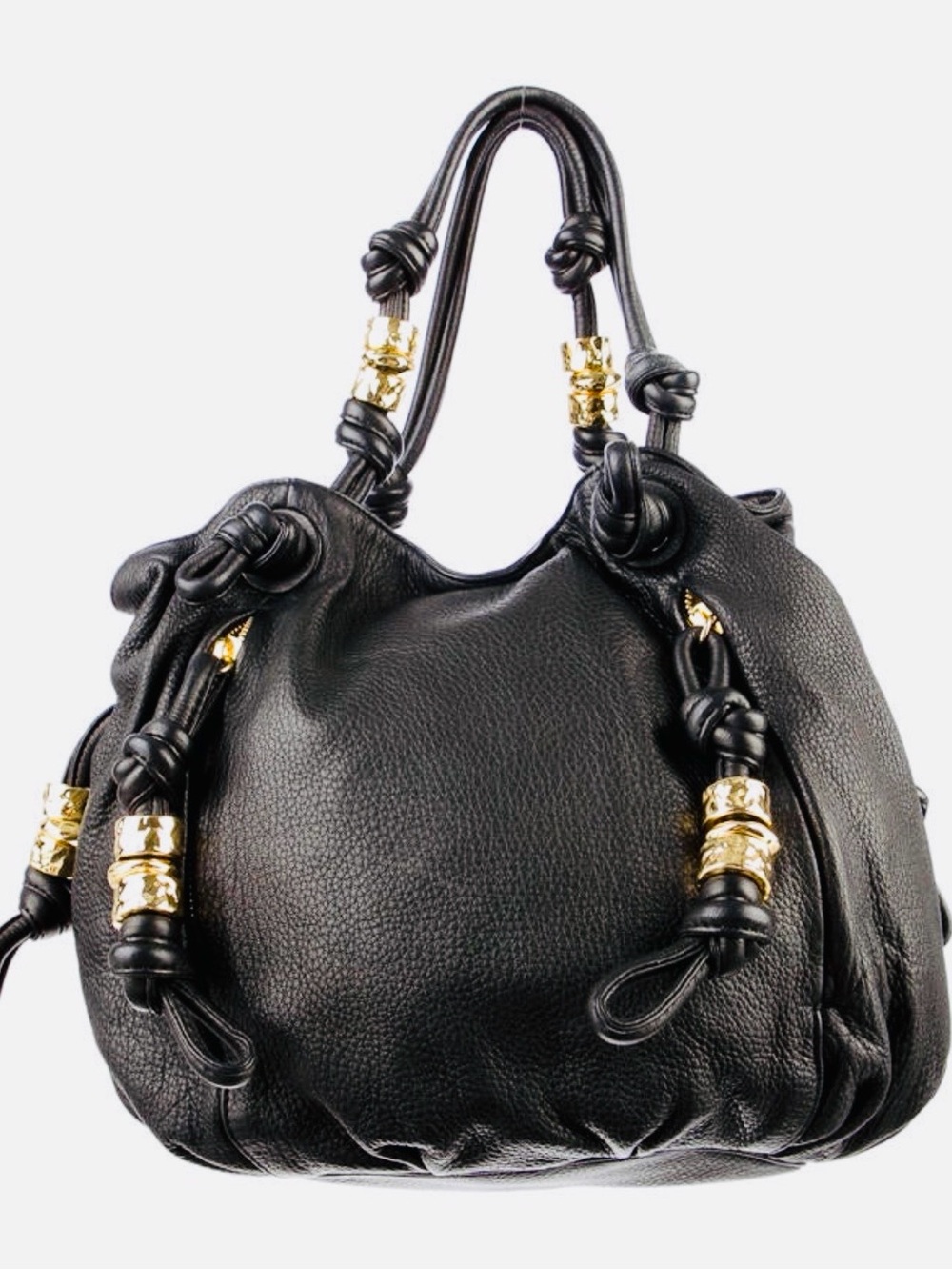 MICHAEL KORS Roslyn Black Knotted Deerskin Leather Tote. MINT! - Picture 3 of 9